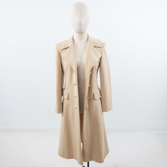 Vintage S/M Wool Knit Princess Overcoat Cream Tan - Picture 10 of 11